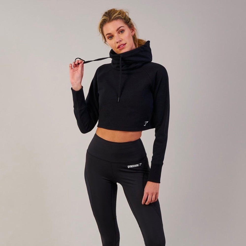 Gymshark Black slouch cropped hoodie SMALL